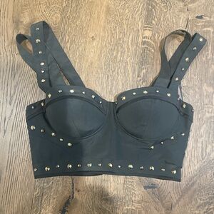 Guess by Marciano Olive Green Studded Bustier Corset Top